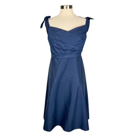 J Crew Womens Off Shoulder Faille Dress Tie Bow Straps Navy Blue G3469 size 14 - Picture 3 of 15